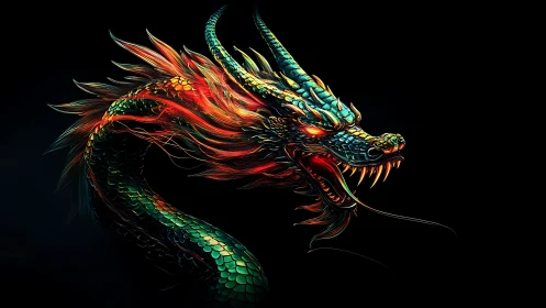 Fiery serpent dragon glows with vivid scales and fierce grace.
