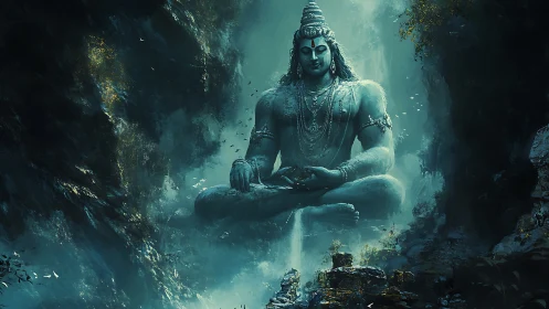 Mountain god of still waters seated in luminous mist.