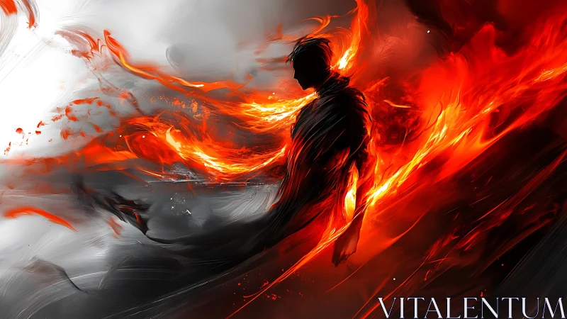 Digital painting of fiery silhouette with dynamic flame motion.