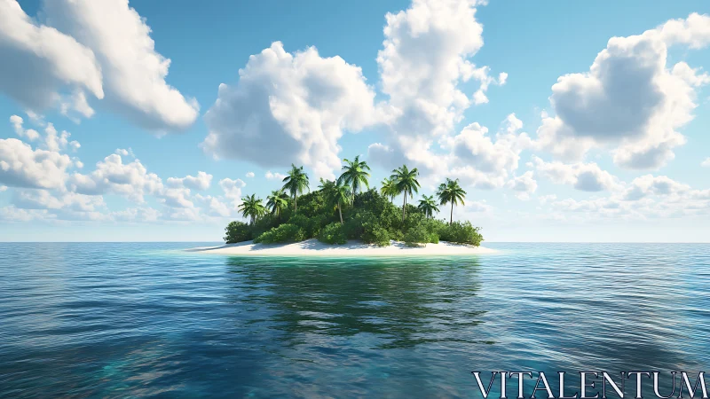 Isolated Tropical Island With Palmae Vegetation in Crystalline Seawater.