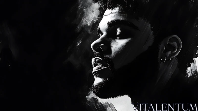 Monochrome portrait captures soulful profile in deep shadow