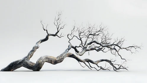 Twisted Bare Tree on Minimalist White Background, Fine Art Style.