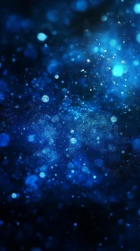 Blue particulate bokeh field renders luminous spatial depth