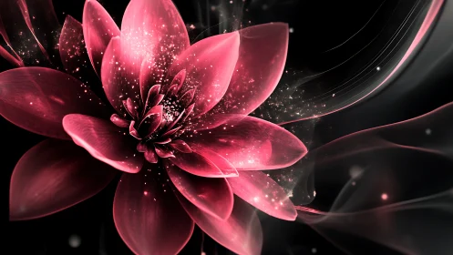 Glowing pink digital flower with sparkling light effects.