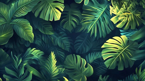 Digital illustration depicts layered tropical foliage forms