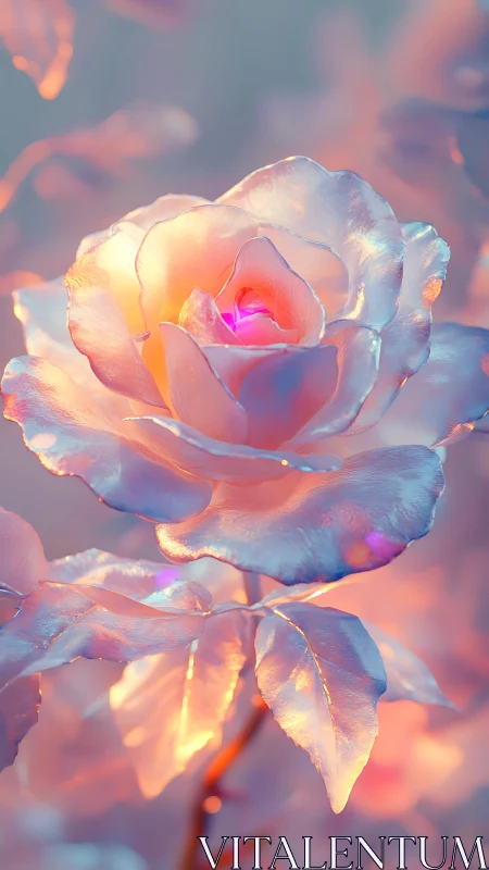 Iridescent Rose Glows With Ethereal Pink and Golden Radiance