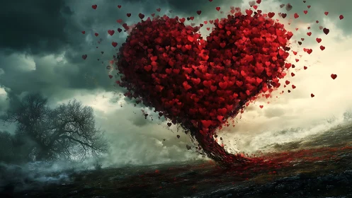 Volumetric Heart Dispersion: Digital Composite Landscape Phenomenon.