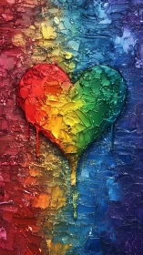 Impasto Rainbow Heart with Polychromatic Dripping Paint Effect
