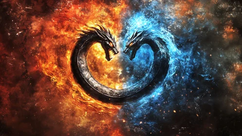 Twin elemental dragon ring blazes with fiery and icy power