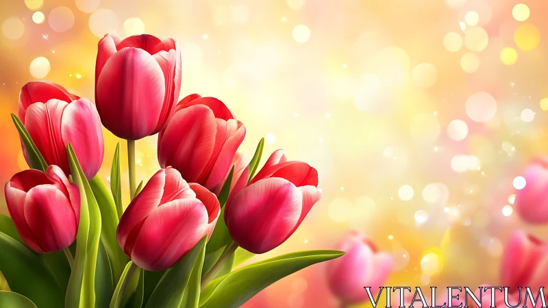 Sunrise shimmer over blushing tulip chorus in bloom.