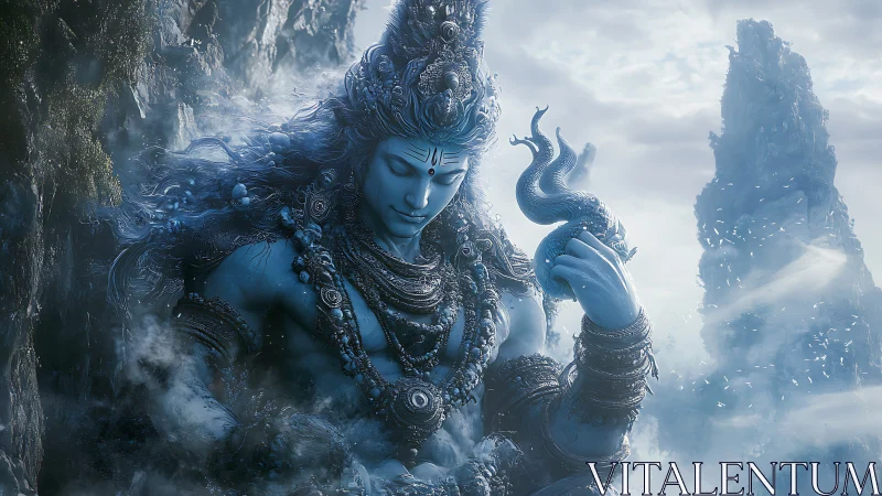 Blue-toned deity figure rendered in detailed digital art