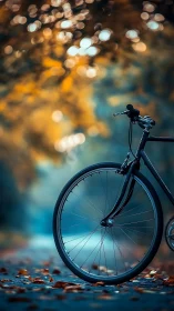 Bicycle Against Blurred Urban Background With Bokeh Lighting.