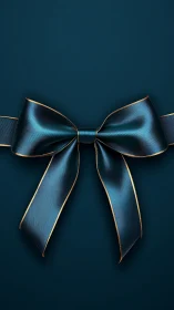 Teal silk bow with gold edge trim centered on dark teal background