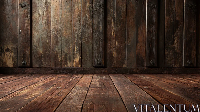Old wooden room interior shows aged planks and texture