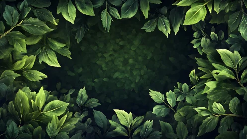 Digital foliage frame with layered botanical leaf canopy.