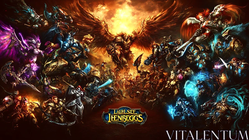 Epic fantasy heroes clash beneath blazing celestial storm