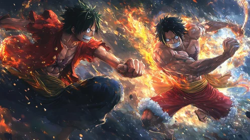 Fiery anime warriors clash in a blazing, high-energy duel