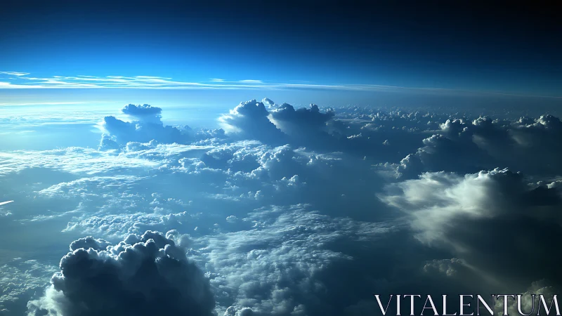 Soft blue sunrise drifting across endless cloud oceans.