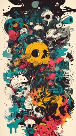 Layered neon skull collage explores chaotic visual entropy