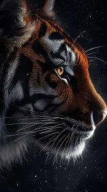 Tiger head rendered in close-up side profile with sharp detail