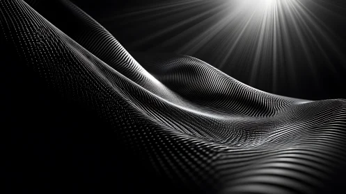 Monochrome undulating surface with linear light patterns.
