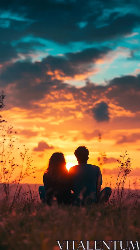 Two silhouettes chase golden hour magic across wildflower dreams