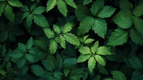 Top-down macro of compound green leaves under soft diffuse light