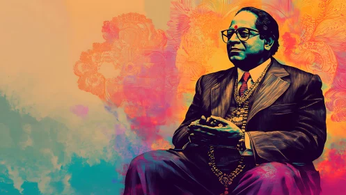 Portrait of a dignified leader in radiant abstract colors