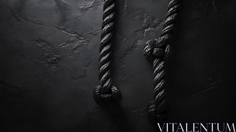 Braided black marine rope knots on textured dark substrate.