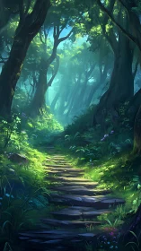 Enchanted Forest Pathway: Luminous Trees and Mystical Woodland Trail