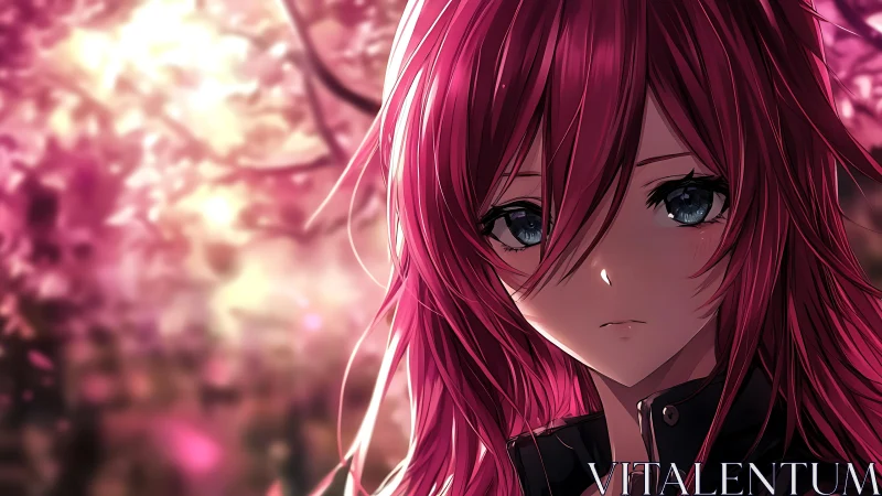 Side portrait shows pink haired anime figure before bokeh field