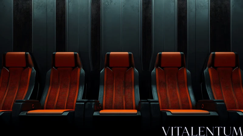 Cinematic red recliner row in a brooding sci fi theater hush.