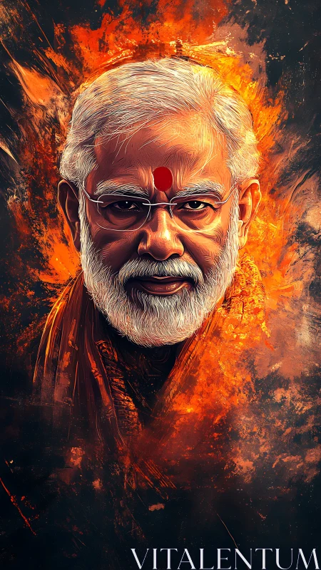 Hyper-detailed digital portrait with fiery orange particle dispersion