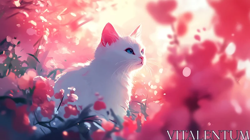 Luminous Cat Dreams Among Blossom Hues and Soft Pink Light