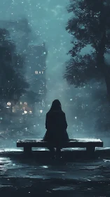 Midnight snowdrift cradles a lone dreamer on a bench