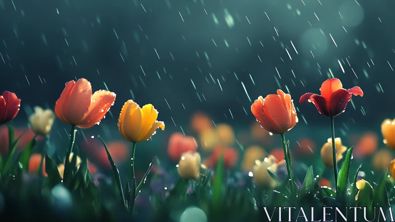 Tulips Dancing in the Rain: Nature's Vibrant Garden.
