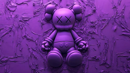 Monochrome purple vinyl-style toy figure on textured impasto wall