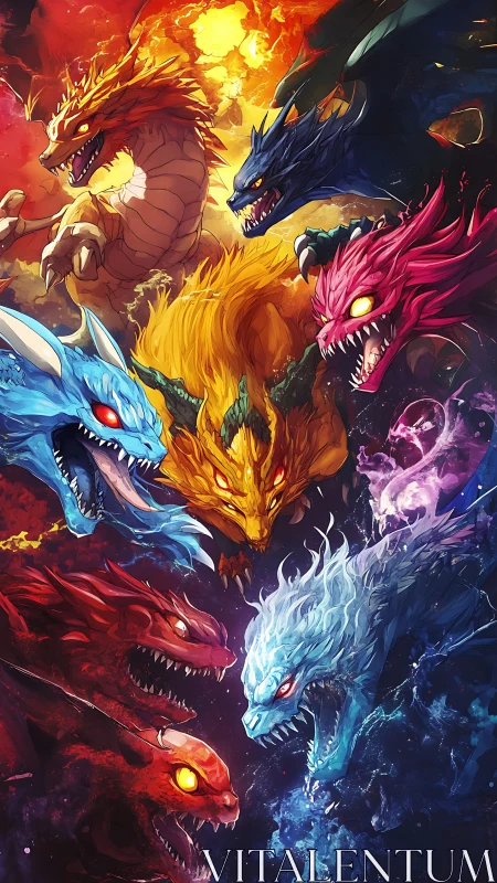 Elemental dragon circle surrounds central golden hydra core