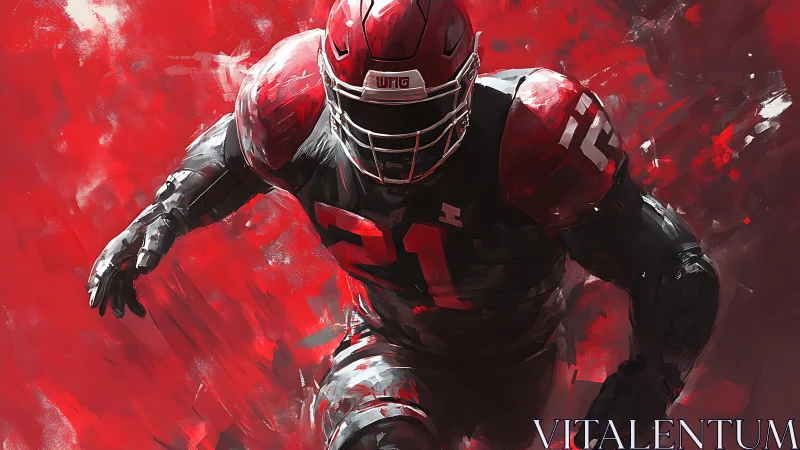 Dynamic digital painting of red armored gridiron running back