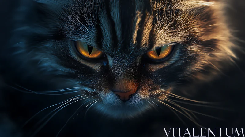 Piercing Feline Gaze in Dramatic Shadow and Amber Light