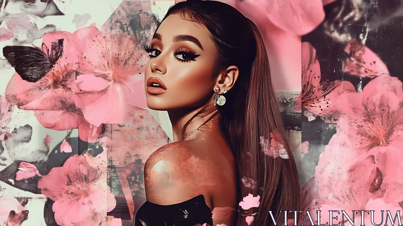 Digital painting portrait with floral collage overlay construction.