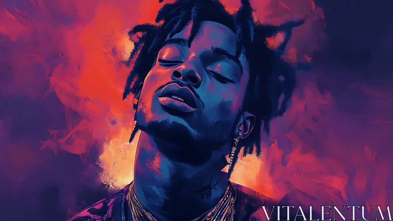 Dreamy neon portrait in a storm of electric color glow.