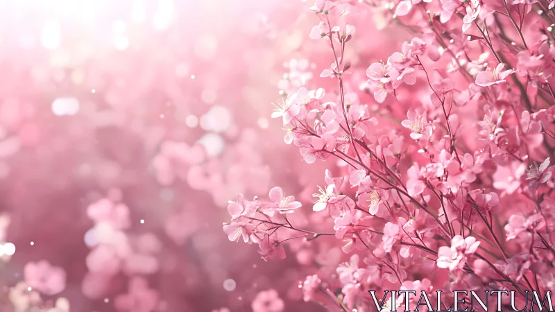 Pink Flower Field with Soft Bokeh Background.
