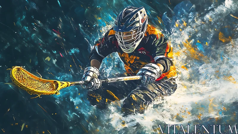 Electric lacrosse moment bursting through color and motion.