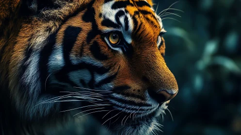 Hyperreal Bengal tiger profile in low key cinematic lighting