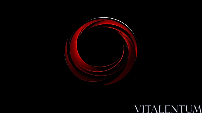 Glossy red vortex ring on deep black negative space field