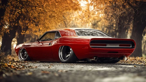 Crimson muscle prowls an autumn tunnel of burnished leaves