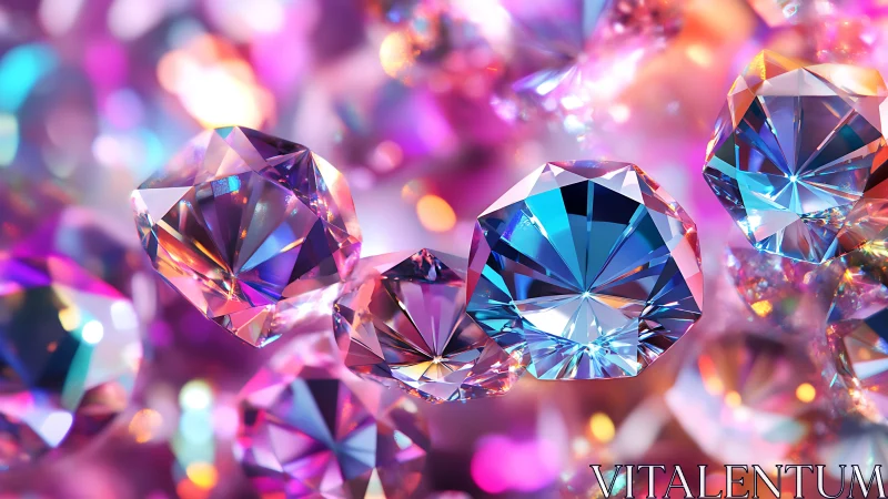 Prismatic gemstones glowing in vivid neon bokeh field.