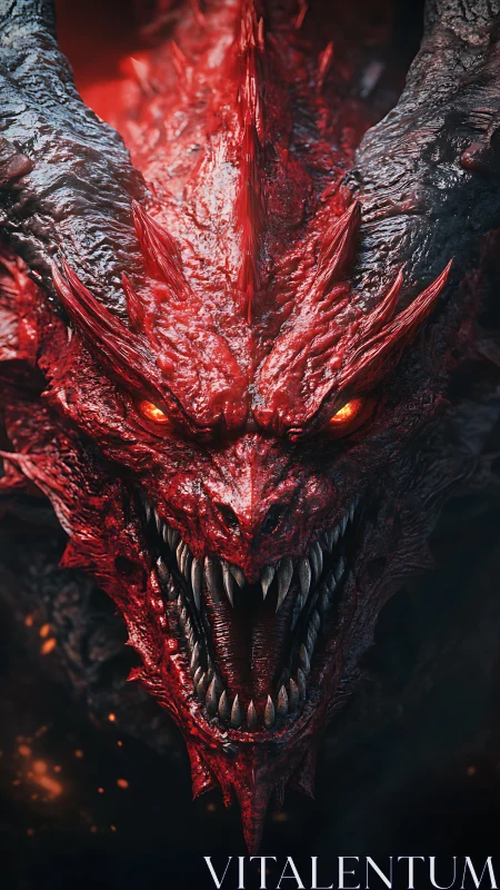 Infernal crimson dragon roars with molten fury, teeth bared