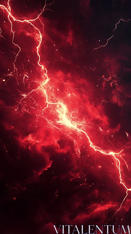 Volumetric red plasma cloud sliced by branching lightning discharge